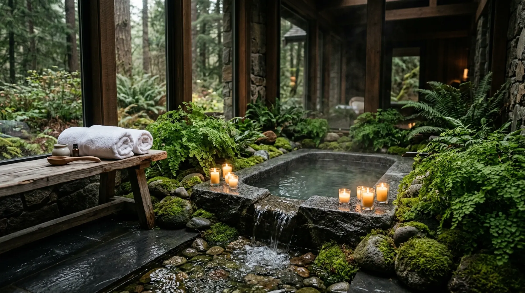 Granite bath with candles